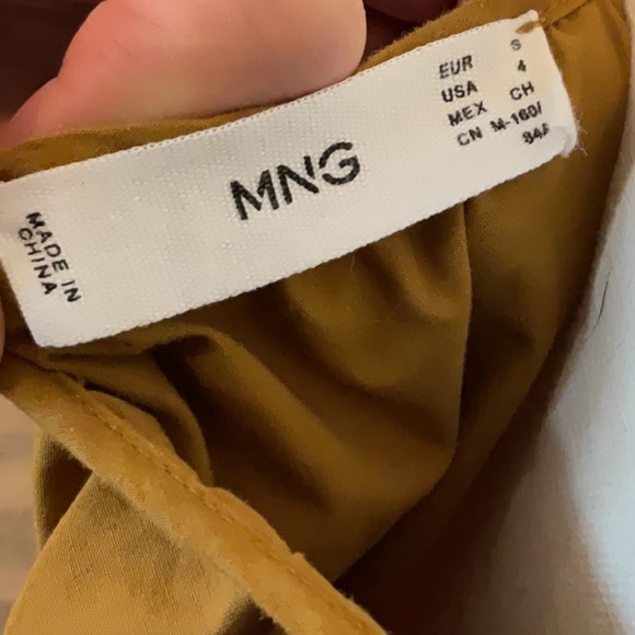 MANGO Mustard brown pure cotton solid drop waist dress size 4 - Picture 3 of 4